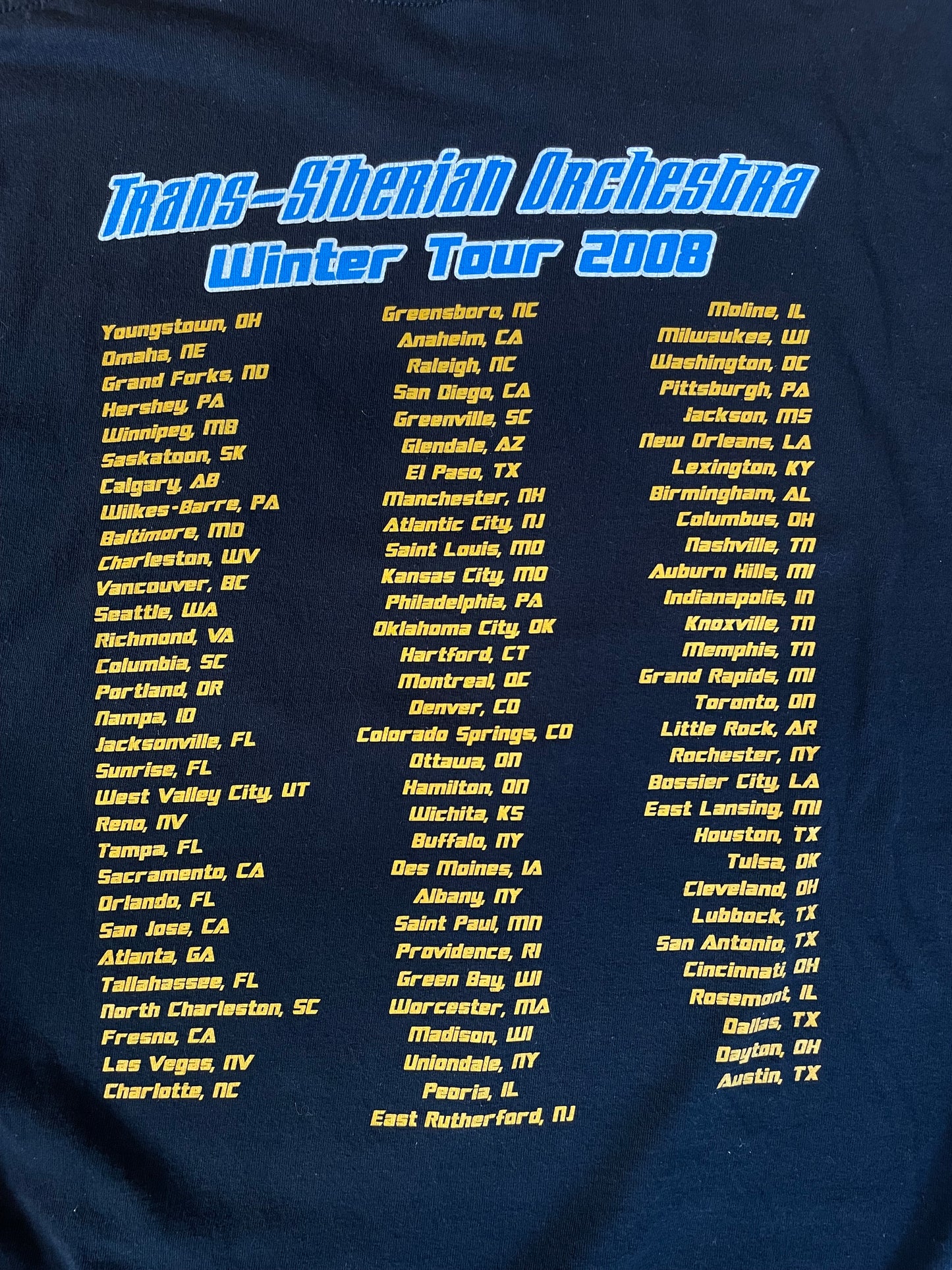 2008 Trans-Siberian Orchestra Winter Tour Black T-Shirt Size XL