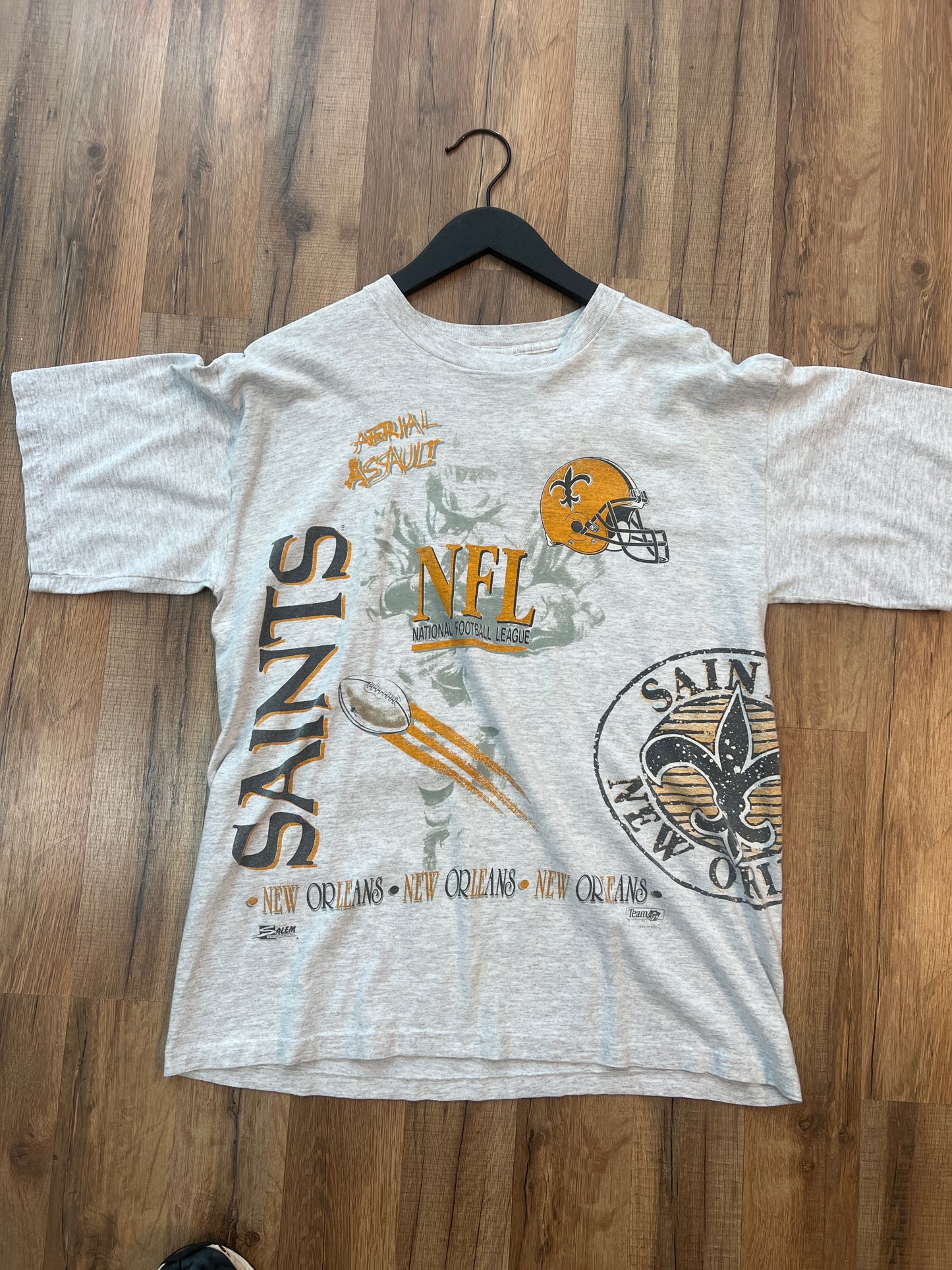 90s New Orleans Saints Aerial Assault Salem Sports AOP Tshirt, Size Large