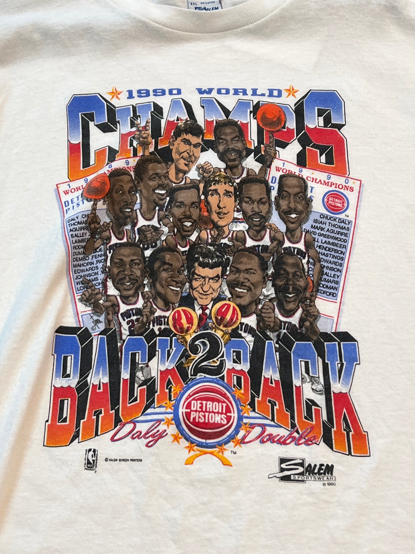 1990 Detroit Pistons Champions Tshirt, Size XXL