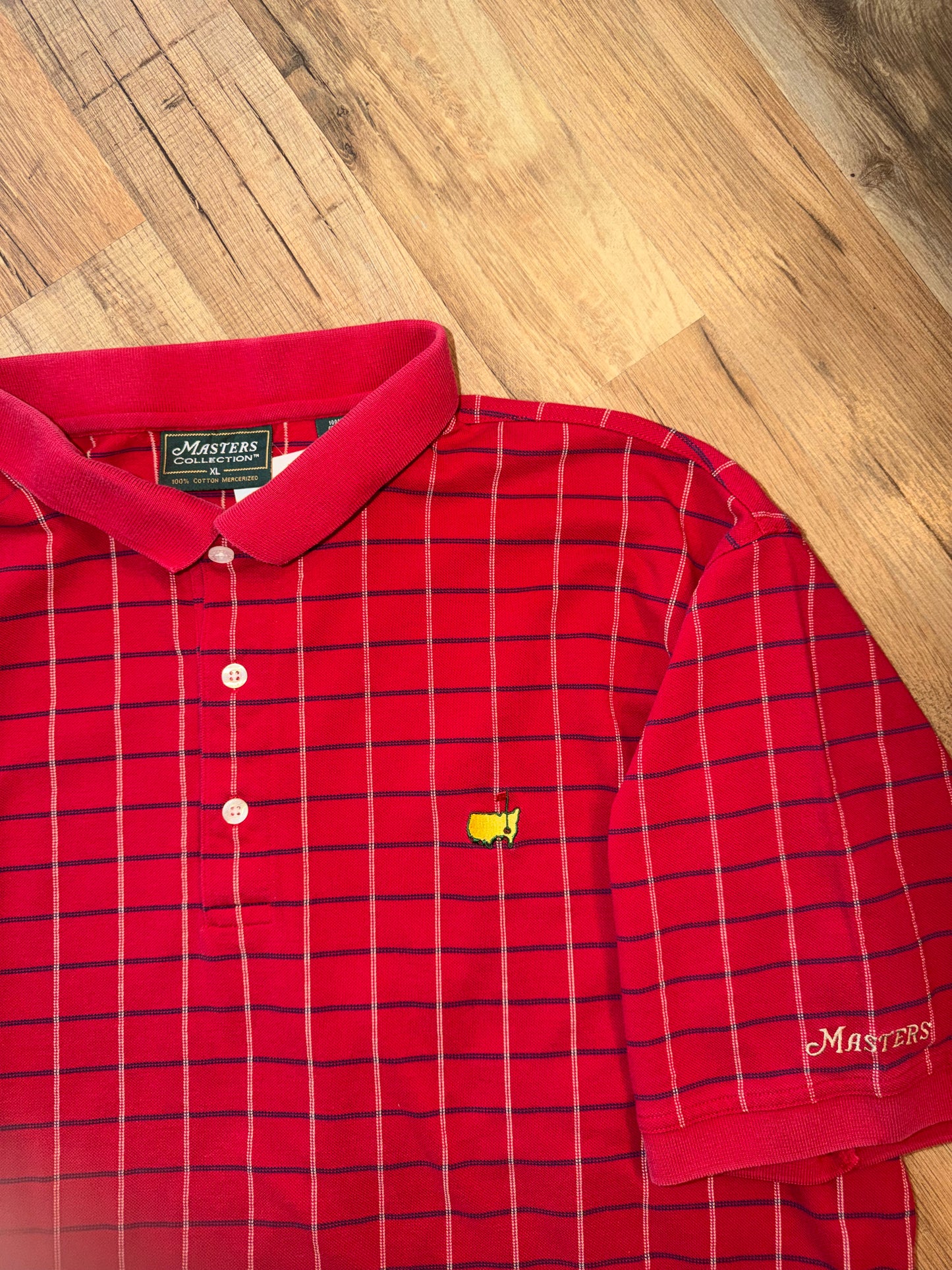 Vintage Masters Collection Golf Tournament Red Polo with Plaid Navy & Gold Stripes