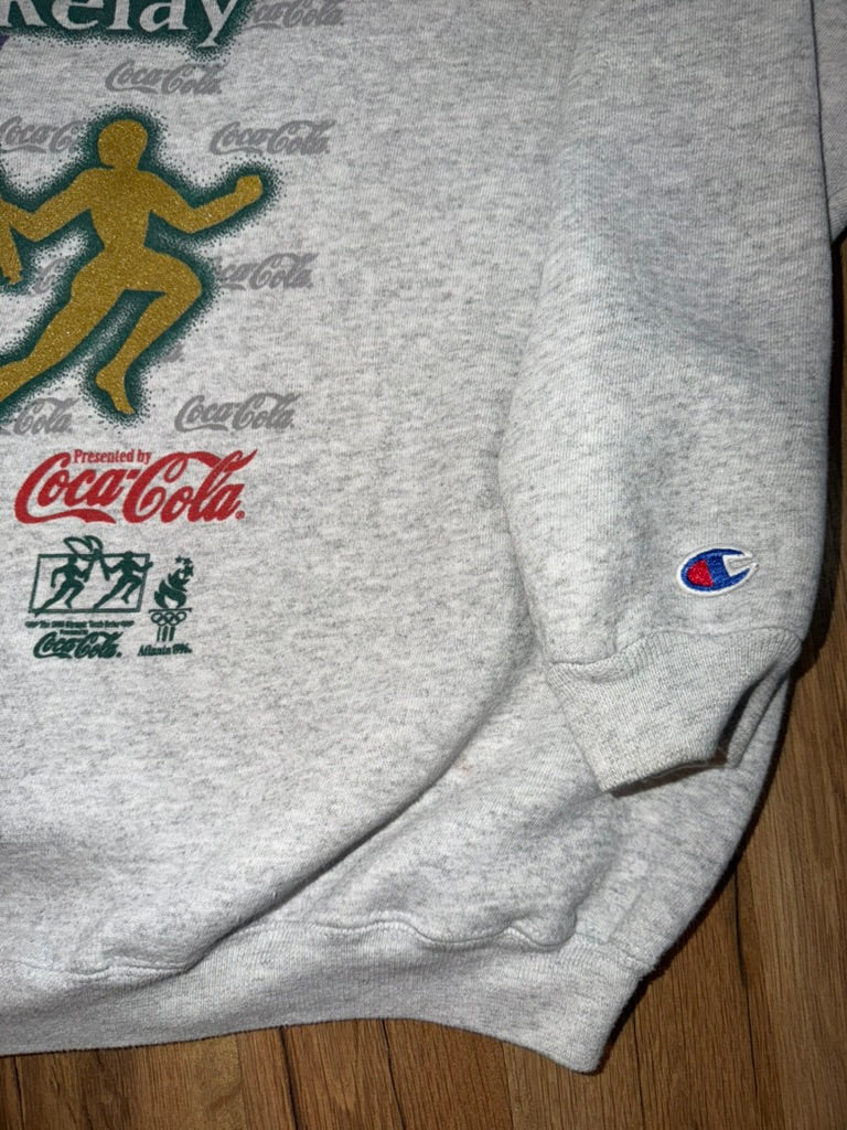 1996 Atlanta Olympics Torch Relay Coca-Cola Promo Champion Crewneck Sweater Large Grey
