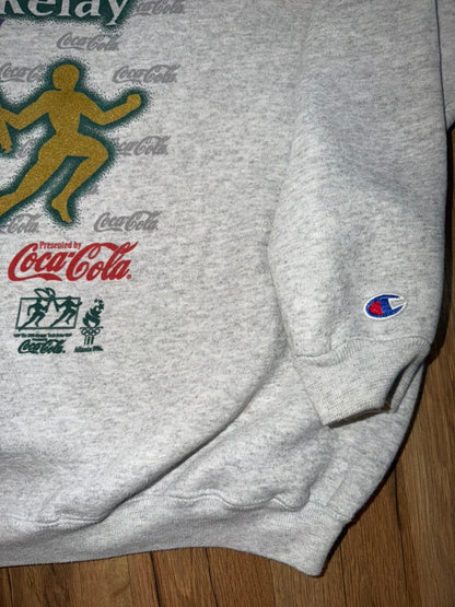 1996 Atlanta Olympics Torch Relay Coca-Cola Promo Champion Crewneck Sweater Large Grey