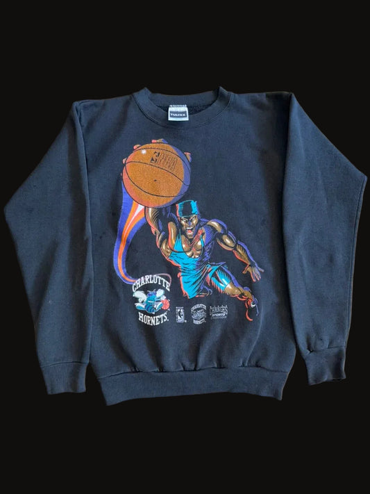 Charlotte Hornets Slam Dunk Crewneck Sweater Youth Large Black