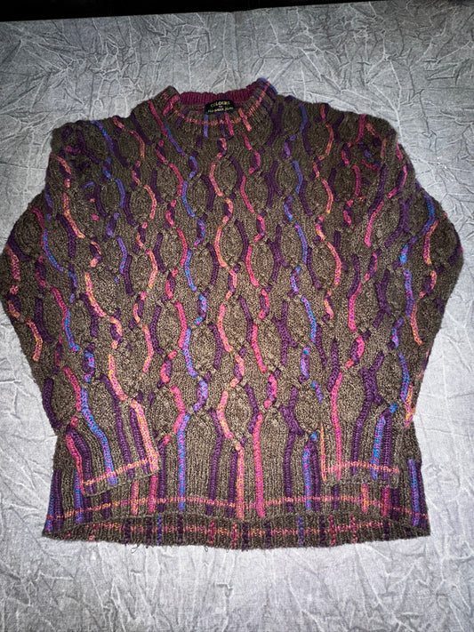 Vintage 3D Knit Sweater Coogi Style Colors by Alexander Julian Size Large Biggie Cosby