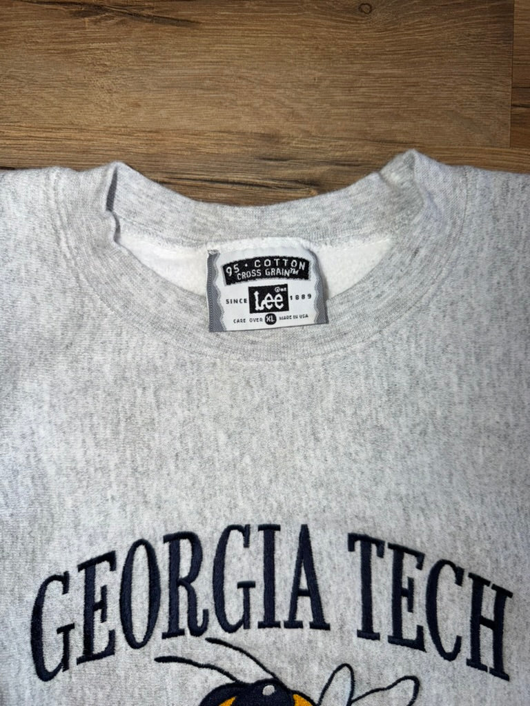 Georgia Tech Yellow Jackets Lee Cross Grain Crewneck Sweater XL Grey
