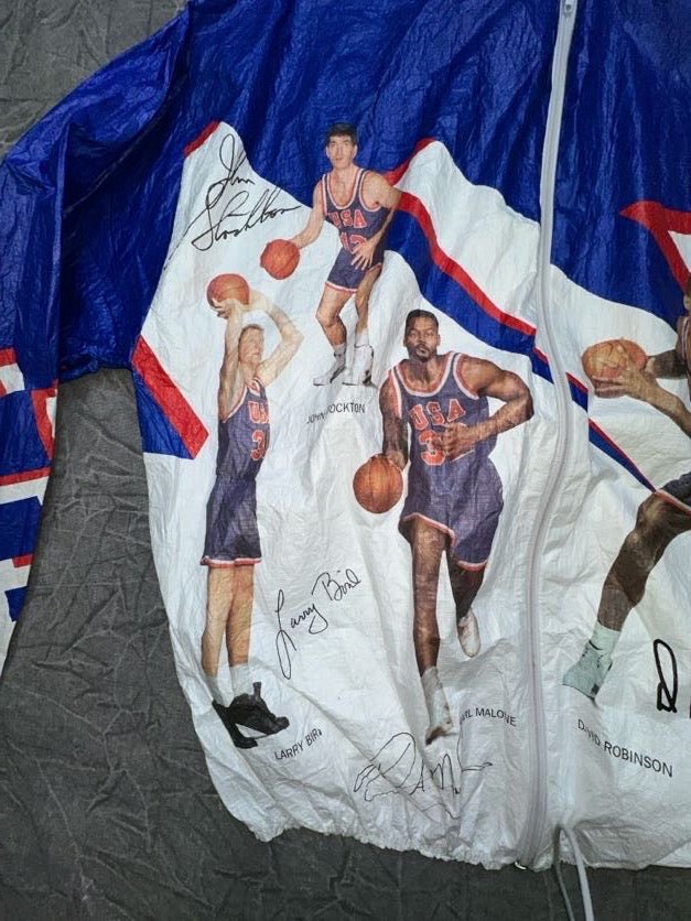 1992 DREAM TEAM OLYMPICS BASKETBALL ALL OVER PRINT VINTAGE JACKET ADULT LARGE - Alley Oop Culture Exchange