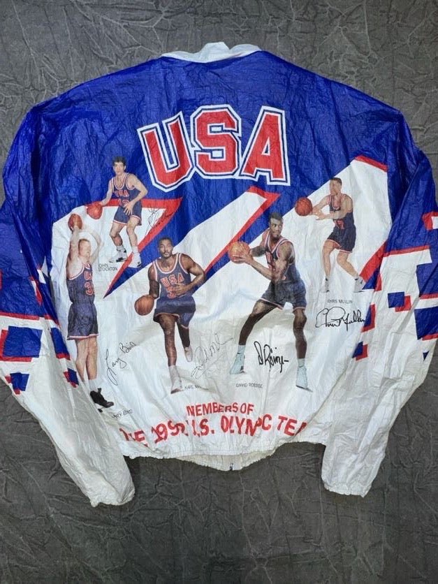 1992 DREAM TEAM OLYMPICS BASKETBALL ALL OVER PRINT VINTAGE JACKET ADULT LARGE - Alley Oop Culture Exchange