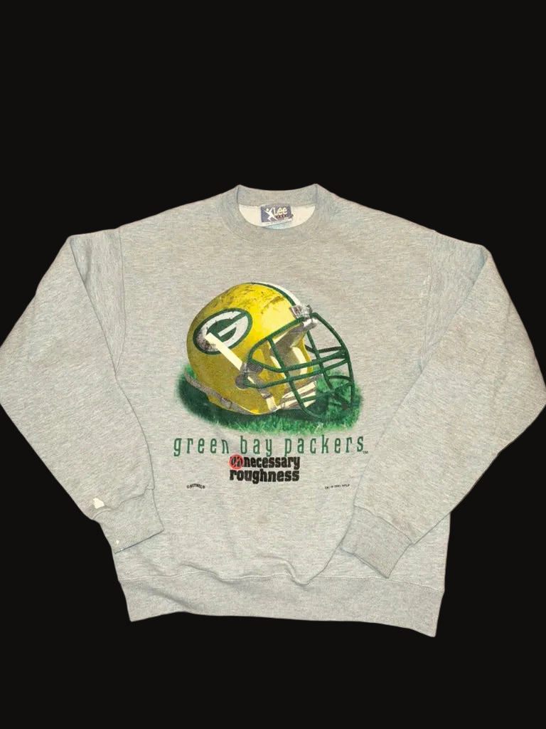1995 Green Bay Packers Necessary Roughness Lee Sports Crewneck Sweater XL Grey