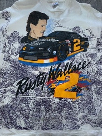 Vintage Rusty Wallace 2 AOP The Over The Wall Gang Miller Nascar XL