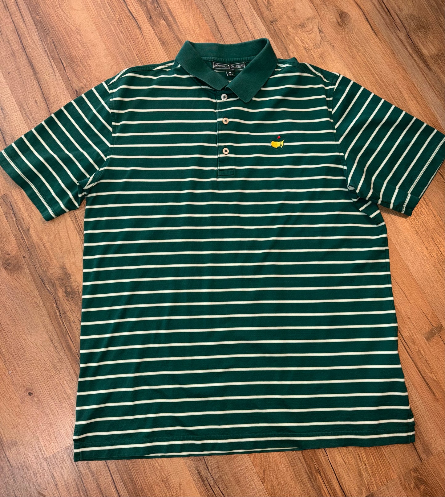Vintage Masters Collection Golf Tournament Green Polo White Stripe Medium