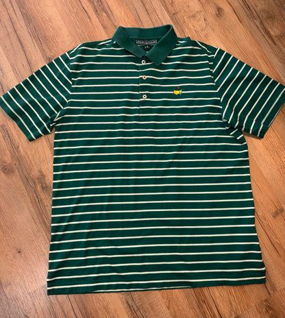 Vintage Masters Collection Golf Tournament Green Polo White Stripe Medium