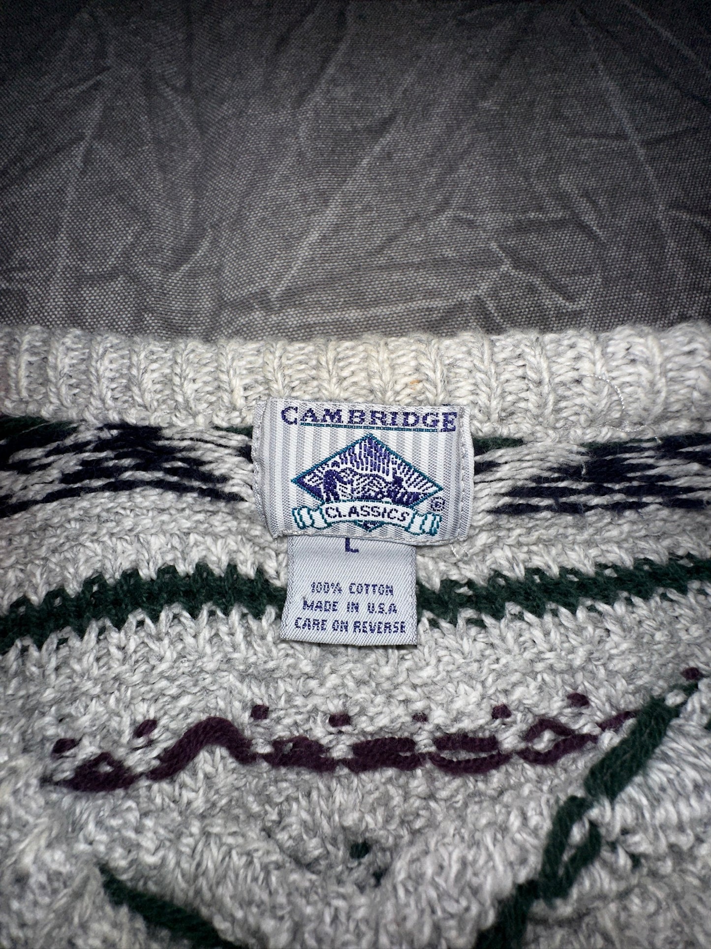 Vintage Cambridge Classics Knit Sweater Grey Size Large Made USA