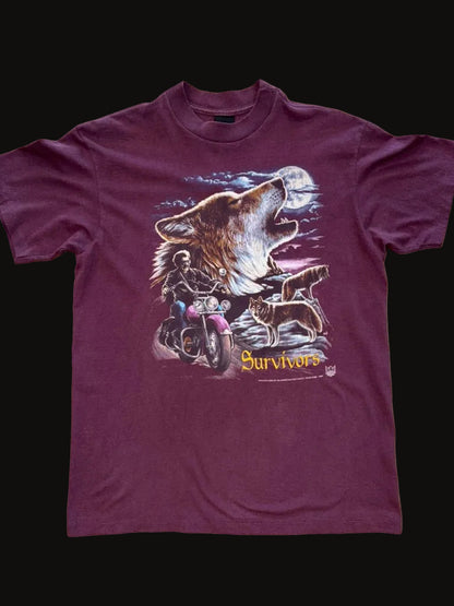 1992 3D Emblem Nature Biker Survivors Harley Tee Large Purple