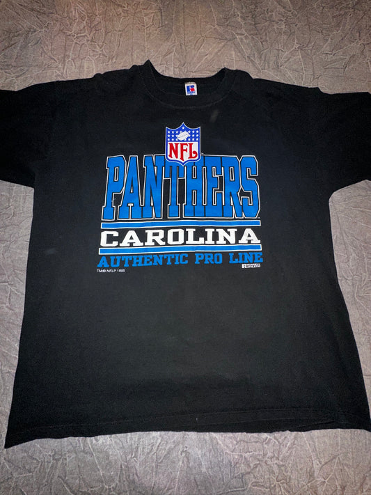 Vintage 1995 Carolina Panthers Authentic Pro Line Shirt Black Size XXL Russell NFL Football Charlotte NC