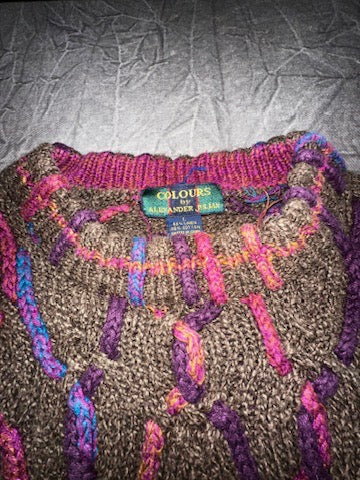 Vintage 3D Knit Sweater Coogi Style Colors by Alexander Julian Size Large Biggie Cosby