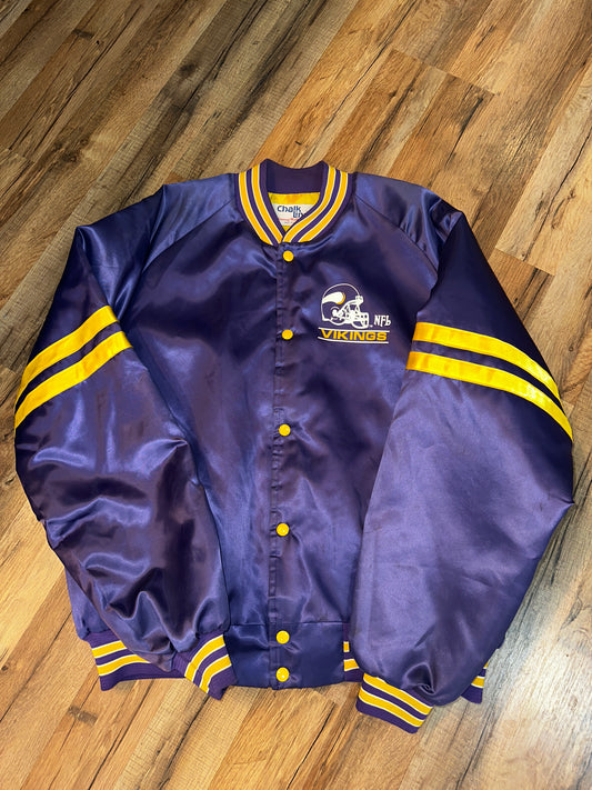 Vintage Minnesota Vikings Satan Chalk Line Bomber Jacket XL Purple/Yellow