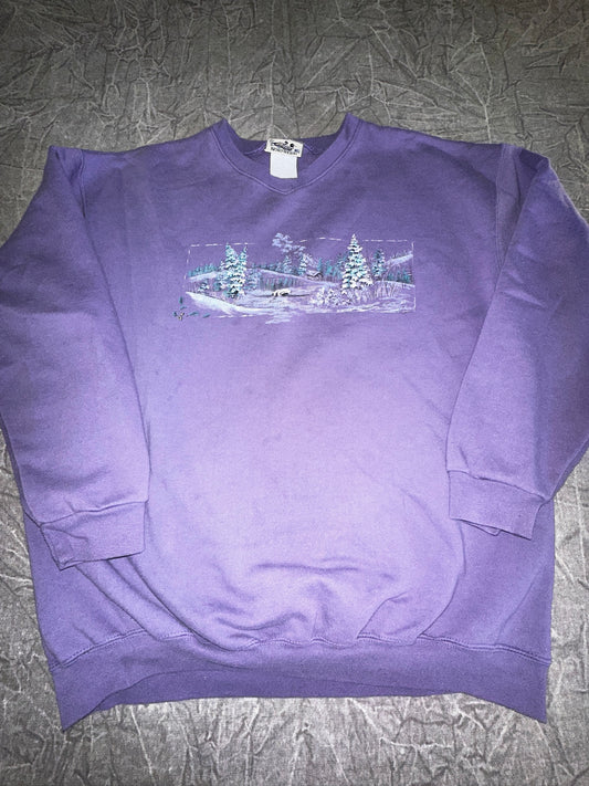 Vintage Northern Reflections Purple Crewneck Size XL Nature Art Embroidered