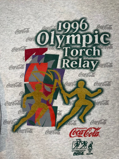 1996 Atlanta Olympics Torch Relay Coca-Cola Promo Champion Crewneck Sweater Large Grey