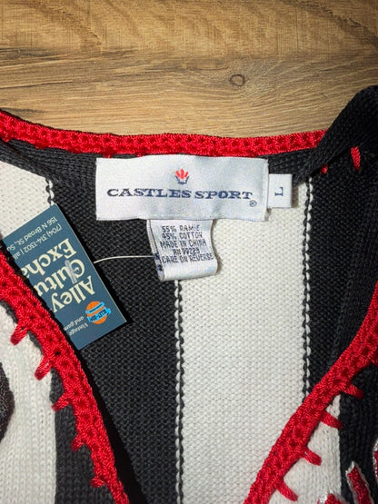North Carolina State University Wolfpack Knit Vest Large Black White Stripe Castles Sport