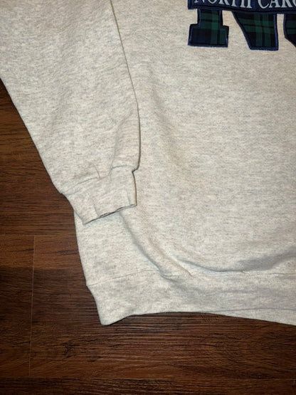 North Carolina Plaid Crewneck Sweater Large Heather Gray