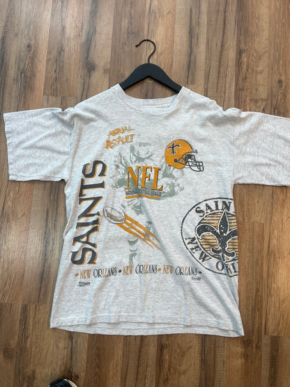 90s New Orleans Saints Aerial Assault Salem Sports AOP Tshirt, Size Large