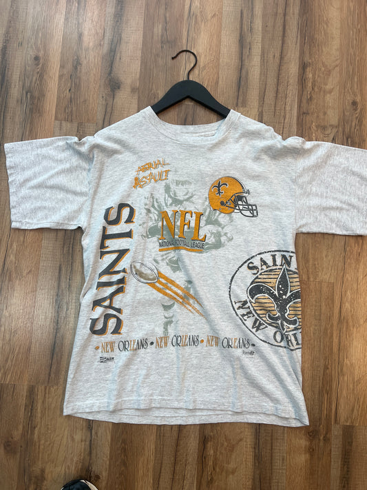 90s New Orleans Saints Aerial Assault Salem Sports AOP Tshirt, Size Large