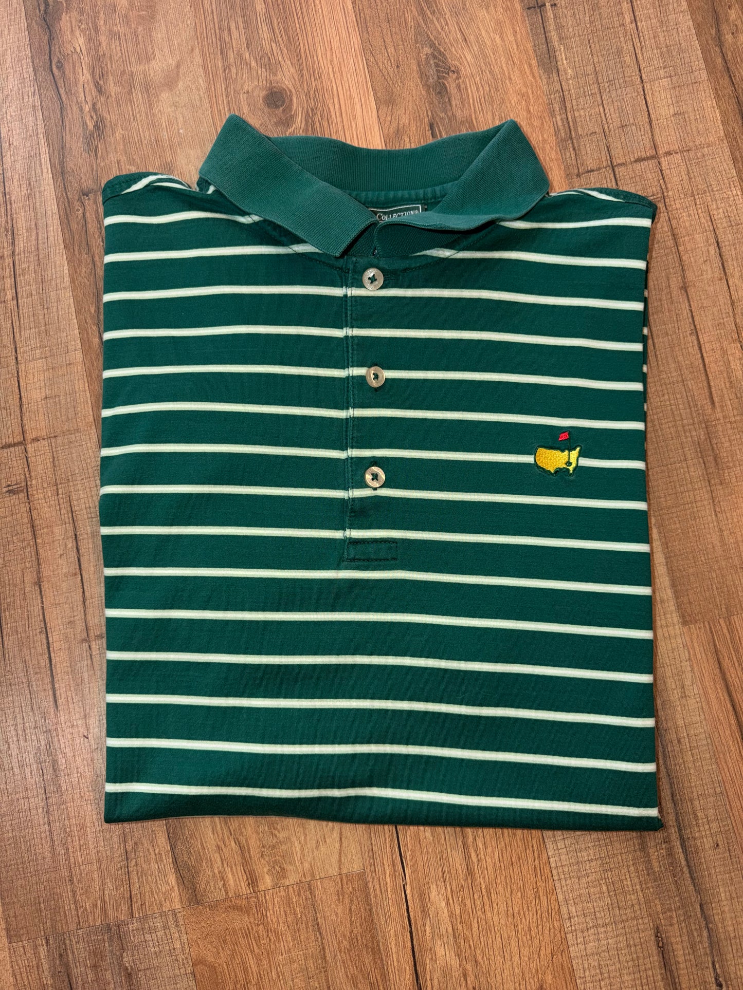 Vintage Masters Collection Golf Tournament Green Polo White Stripe Medium