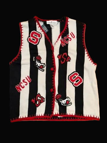 North Carolina State University Wolfpack Knit Vest Large Black White Stripe Castles Sport