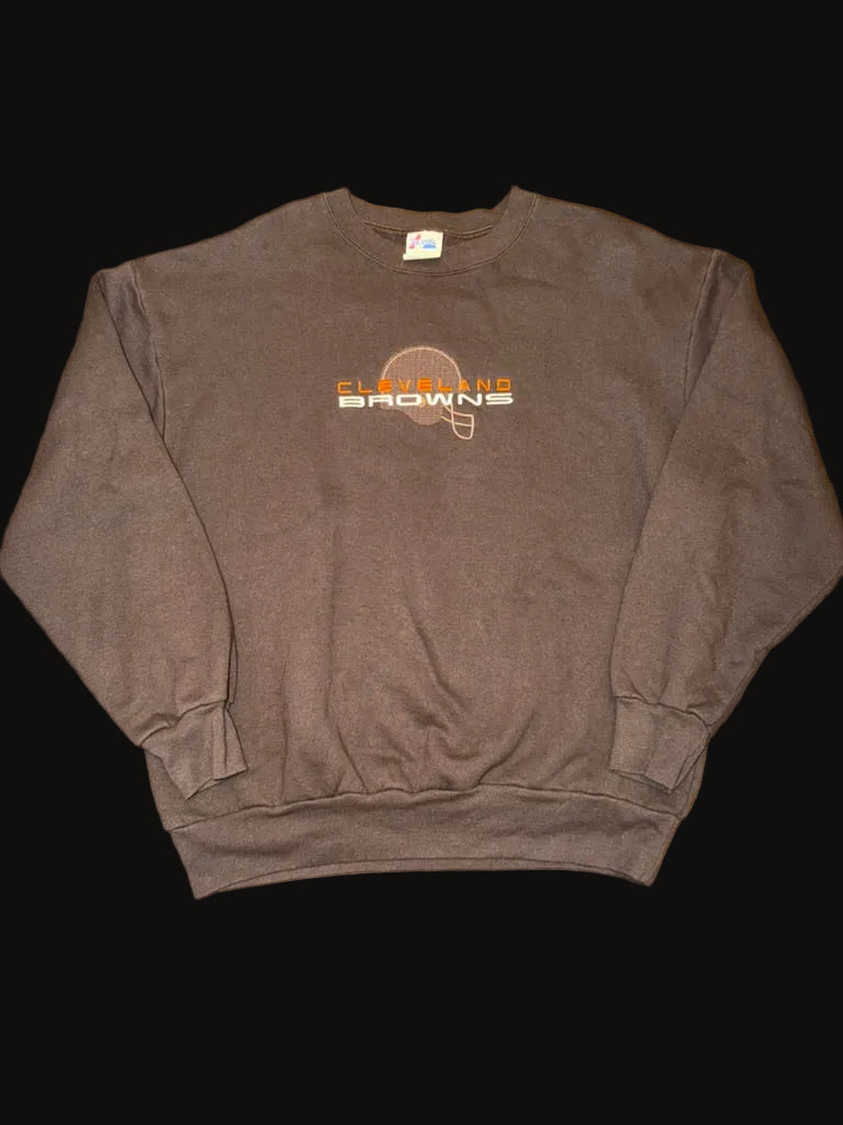 Cleveland Browns Crewneck Sweater XL Brown Embroidered
