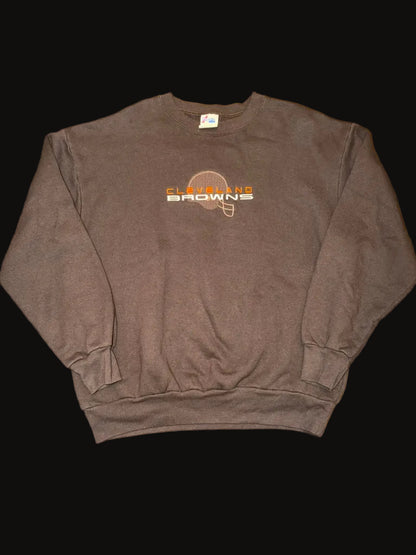 Cleveland Browns Crewneck Sweater XL Brown Embroidered