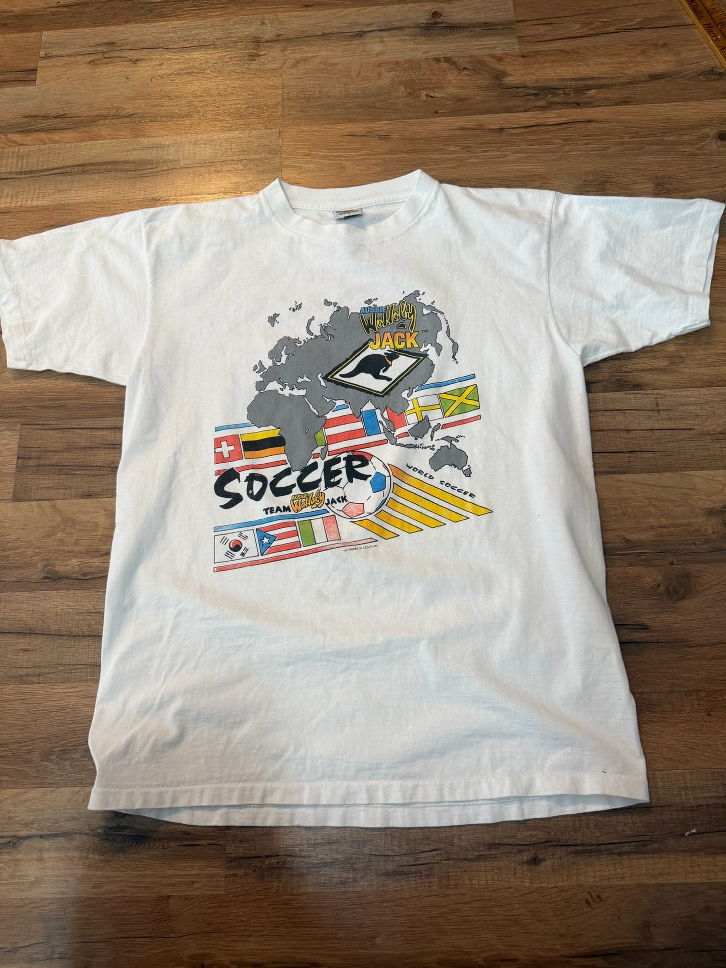 VTG 90s Aussie Wallaby Jack World Soccer Tshirt, Size Large