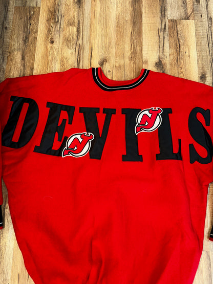 Vintage NHL New Jersey Devils Hockey Spellout Crewneck Legends Athletic USA Large