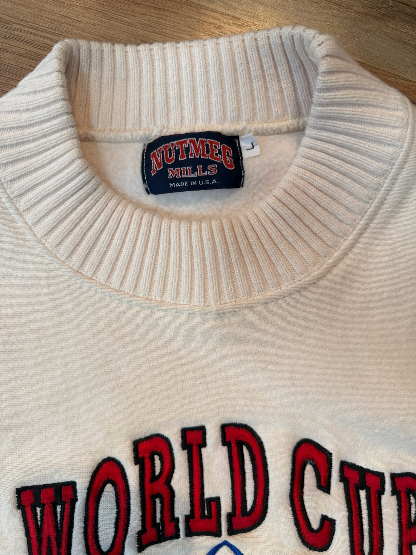 Nutmeg Mills World Cup 1994 USA Embroidered Sweater, Size Large