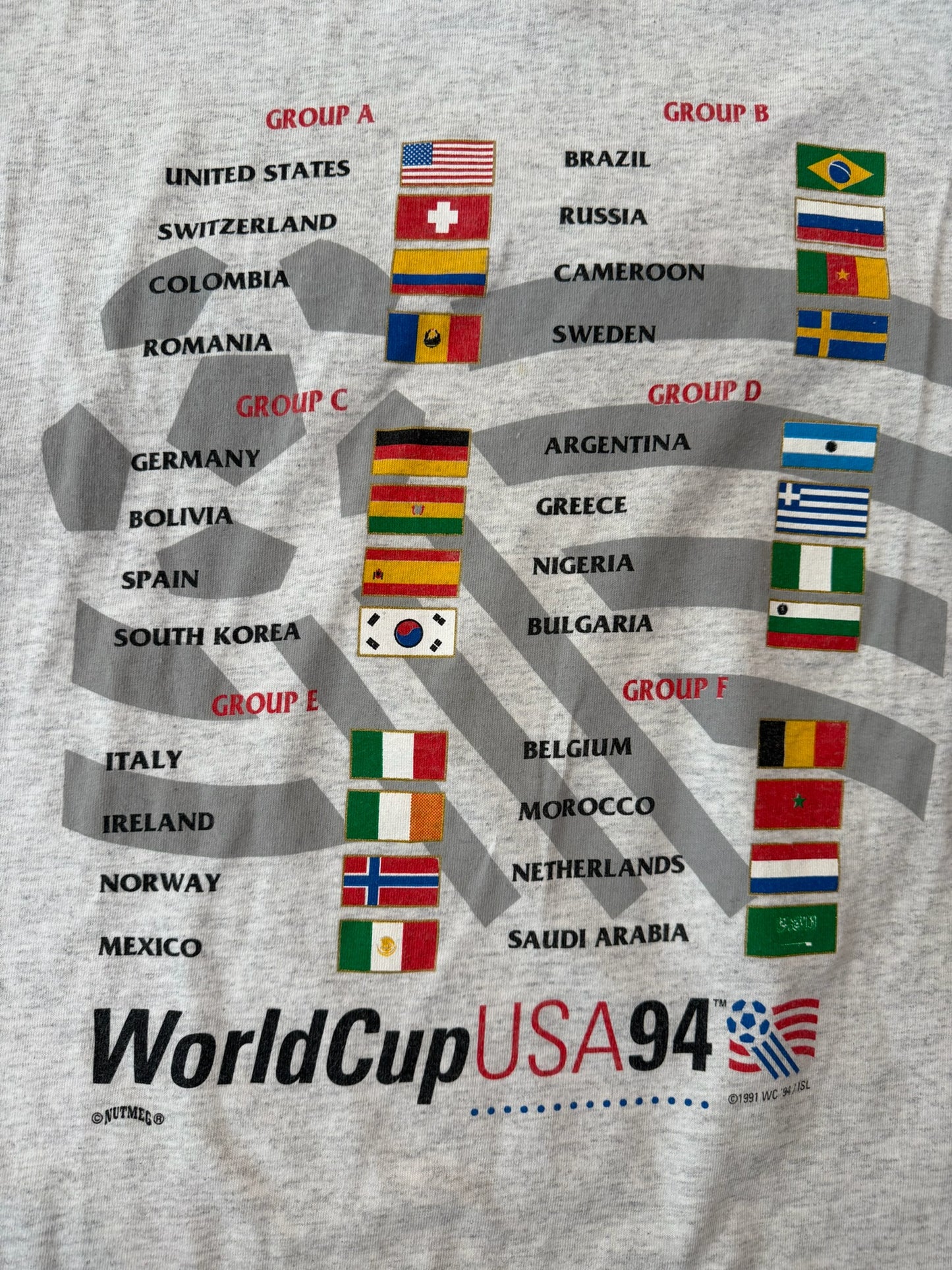 Final Draw 1994 FIFA World Cup Soccer Nutmeg Tshirt, Size XL