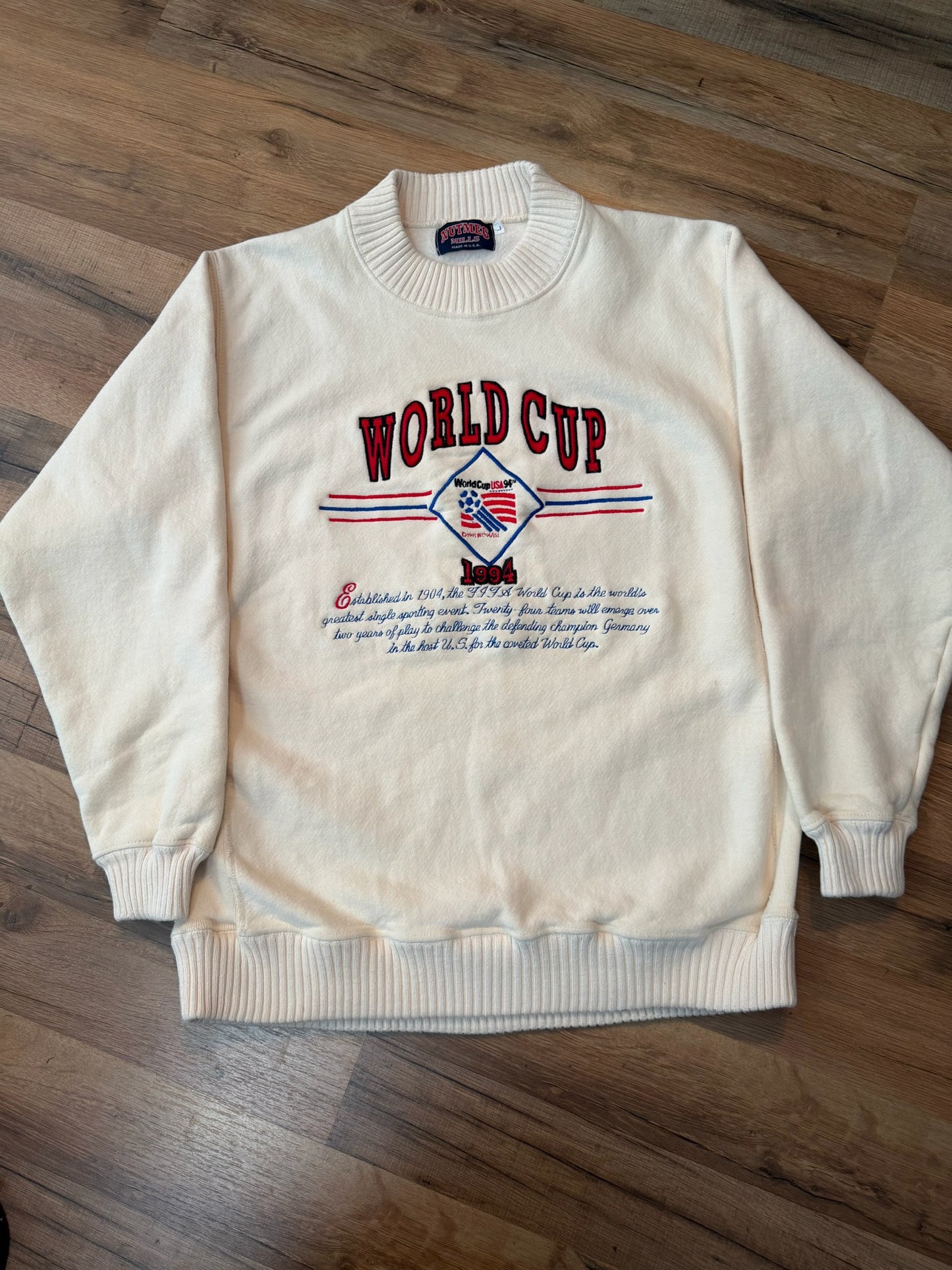 Nutmeg Mills World Cup 1994 USA Embroidered Sweater, Size Large