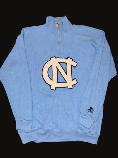University of North Carolina Chapel Hill Tar Heels Starter Waffle Knit 1/4 Zip Sweater XL Blue Tar Heels