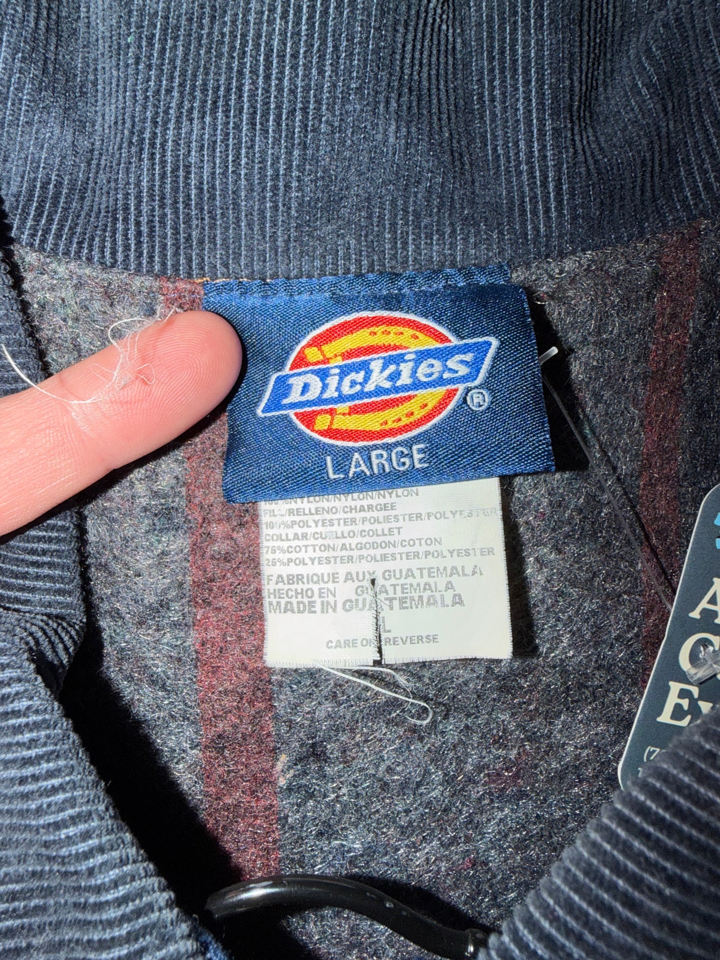 Vintage Dickies Denim Chore Coat Black Corduroy Collar Size Large