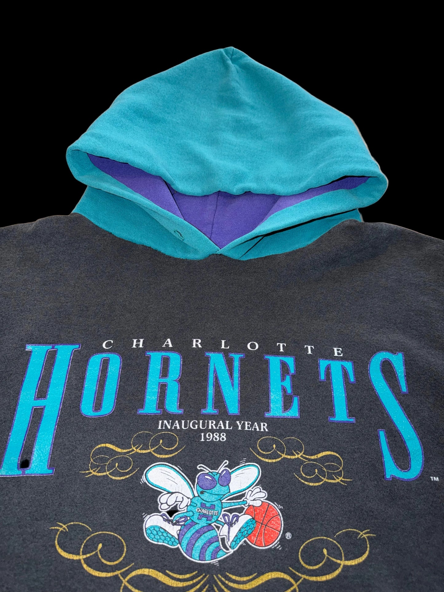 1988 Charlotte Hornets Inaugural Year Hoodie Nutmeg Mills XL Black