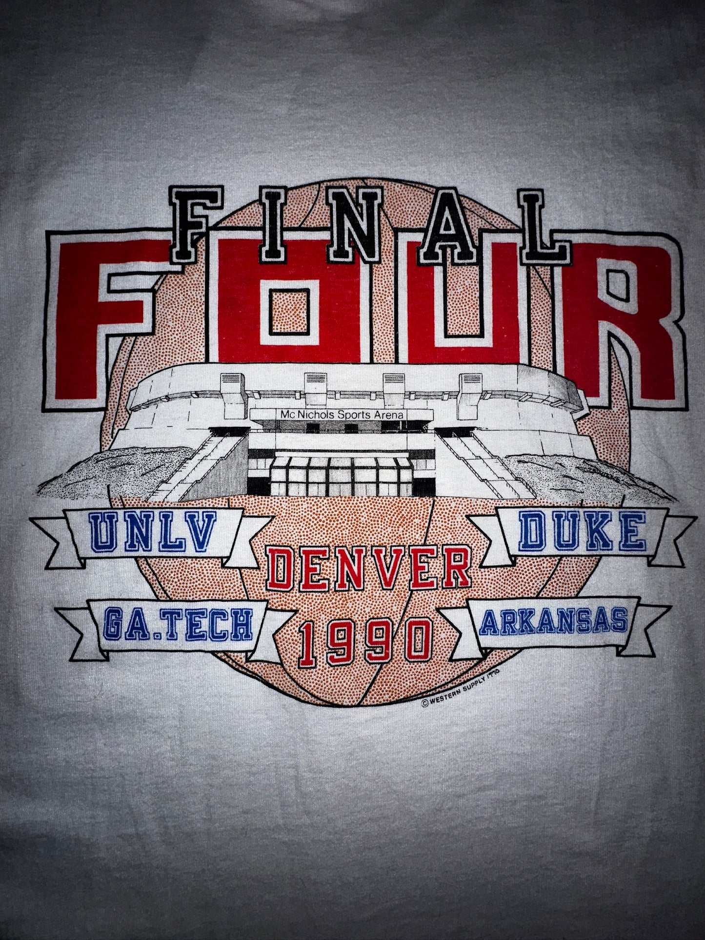 Vintage Final Four Denver Co, 1990 Duke UNLV GA. Tech Arkansas Shirt NCAA Basketball University College