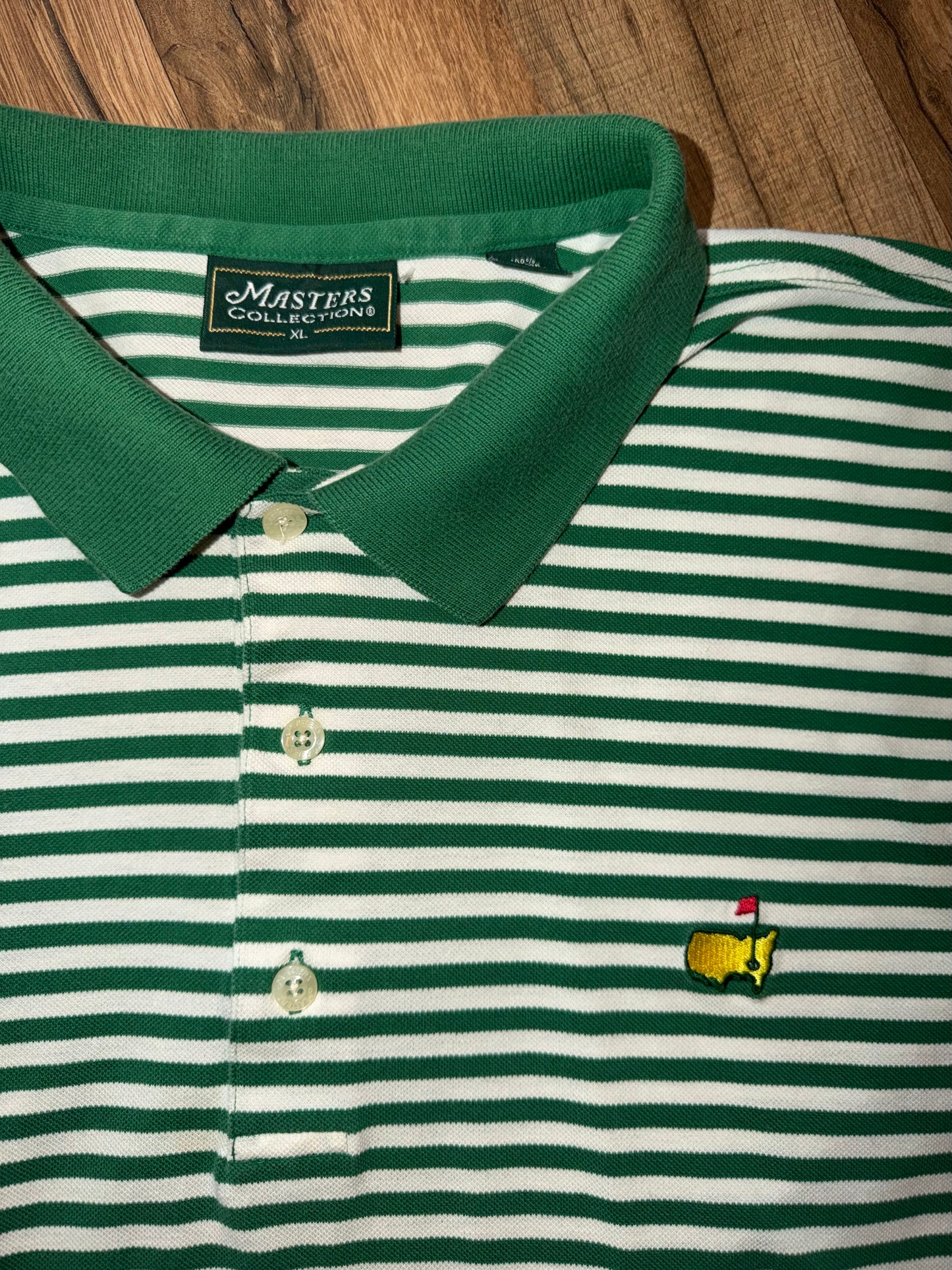 Vintage Masters Collection Golf Tournament White Polo Green Stripe XL