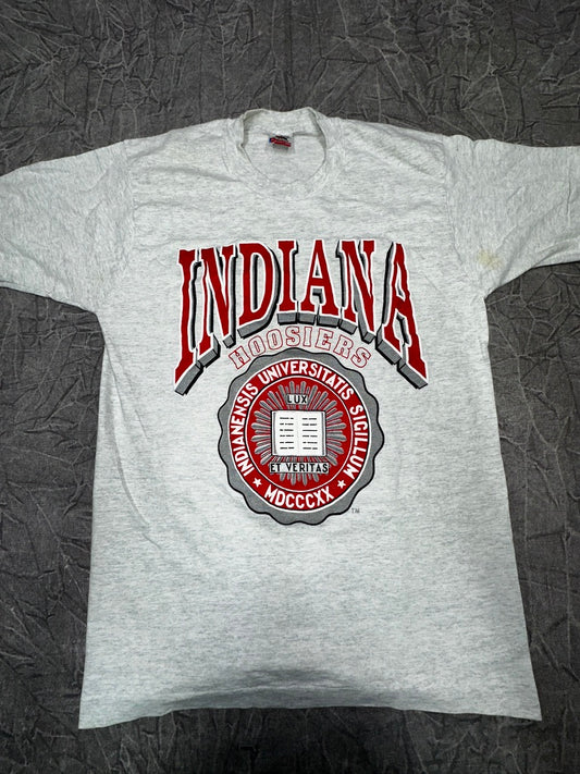 Vintage University of Indiana Hoosiers College Shirt Size Large Made USA Bloomington Grey