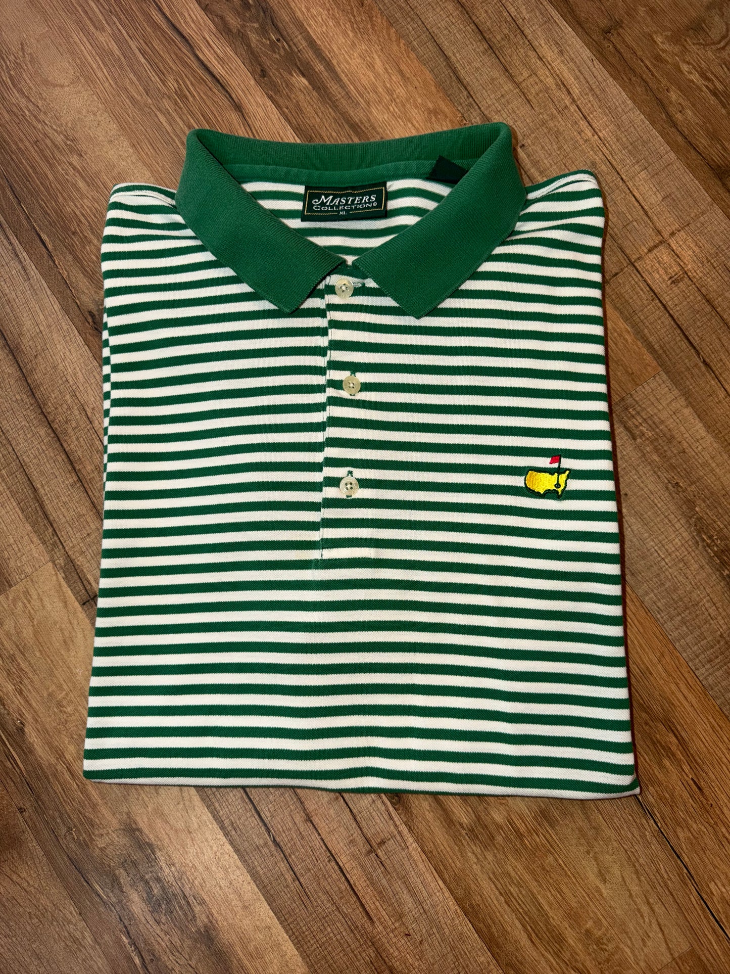 Vintage Masters Collection Golf Tournament White Polo Green Stripe XL