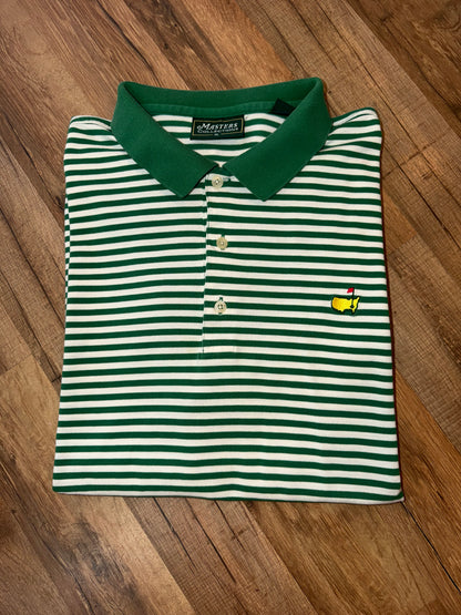 Vintage Masters Collection Golf Tournament White Polo Green Stripe XL