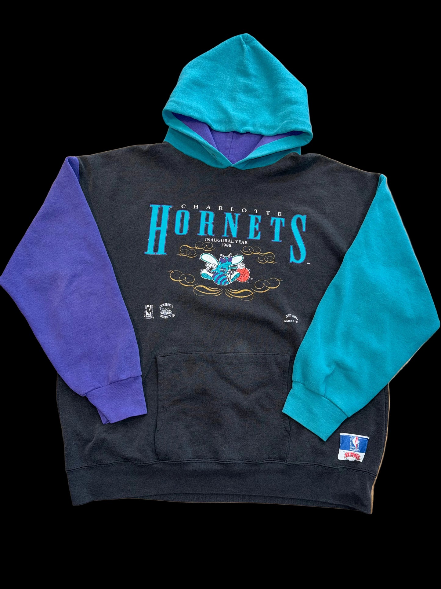 1988 Charlotte Hornets Inaugural Year Hoodie Nutmeg Mills XL Black