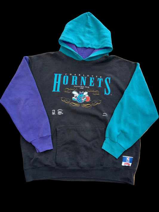 1988 Charlotte Hornets Inaugural Year Hoodie Nutmeg Mills XL Black