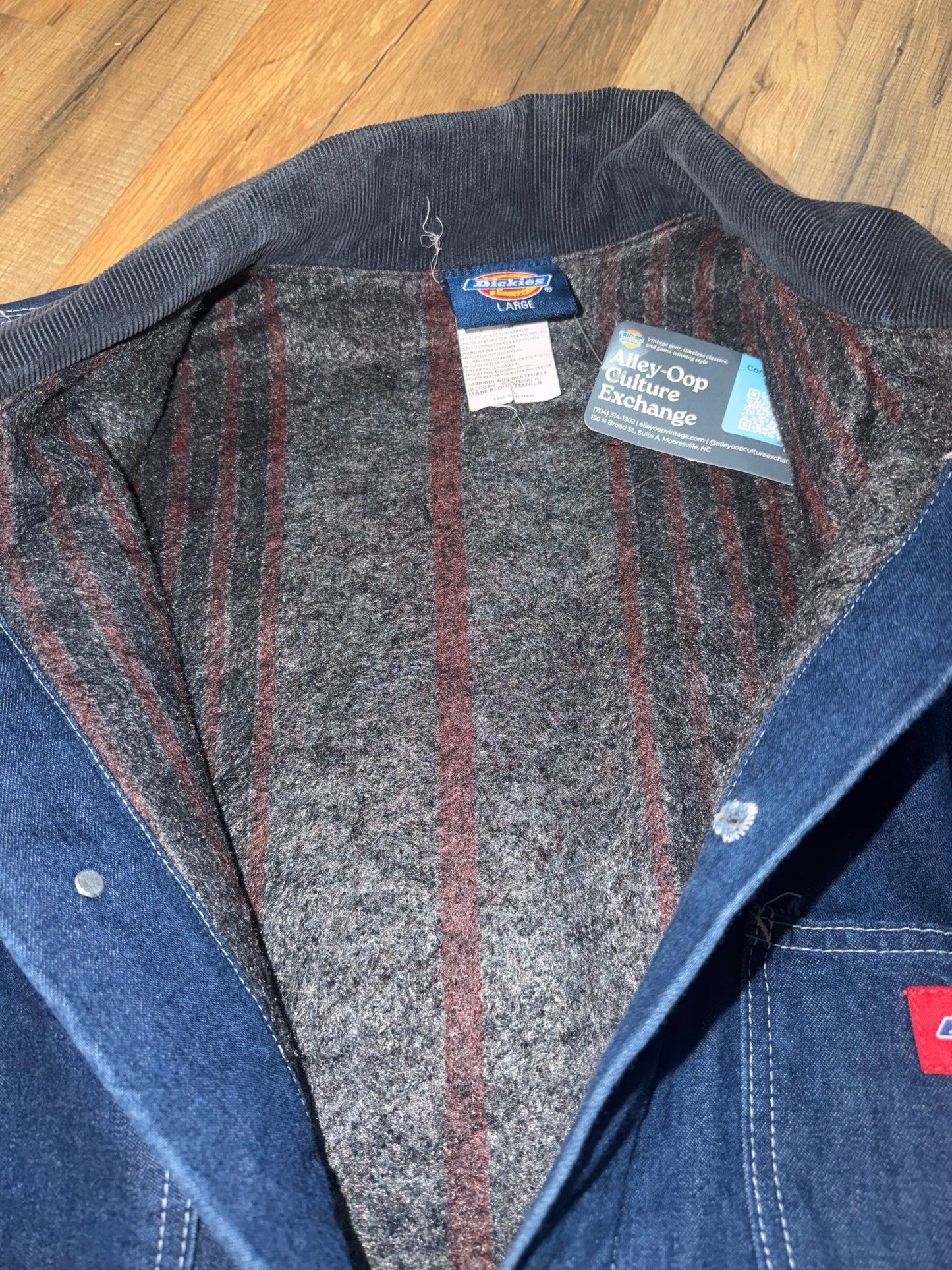 Vintage Dickies Denim Chore Coat Black Corduroy Collar Size Large