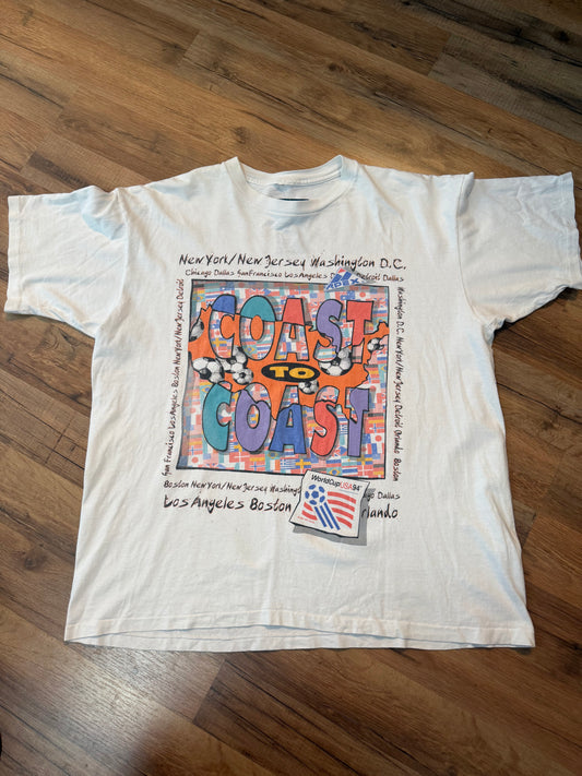 APEX ONE Coast to Coast Reverse USA 1994 FIFA World Cup Soccer Tshirt, Size XL