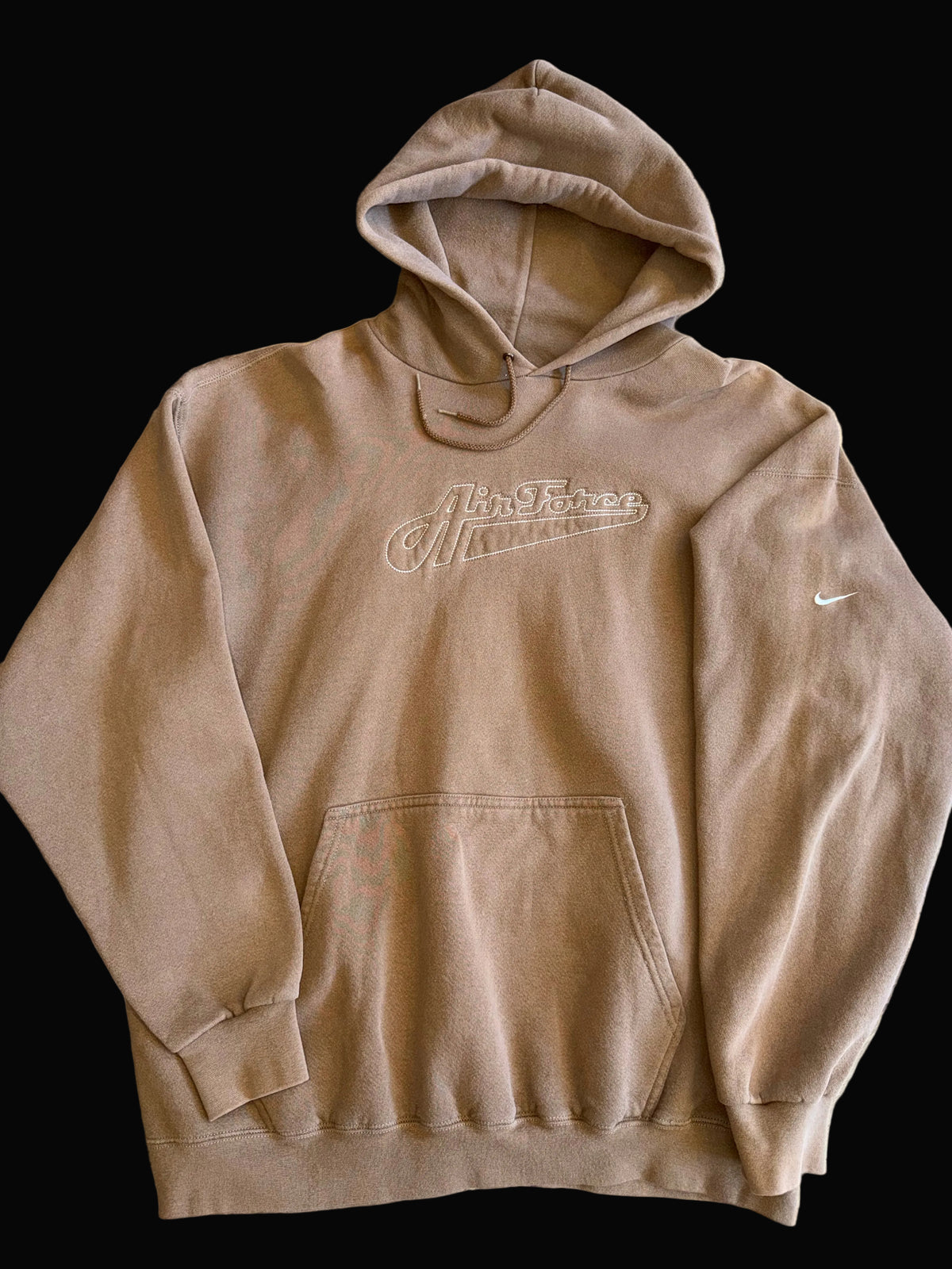 Nike Air Force 1 Spellout Hoodie Brown Sweatshirt XL Embroidered Made USA White Tag