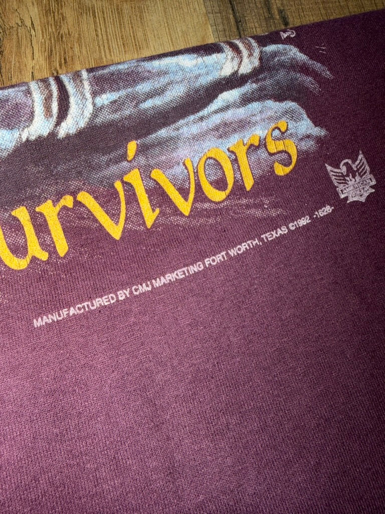 1992 3D Emblem Nature Biker Survivors Harley Tee Large Purple