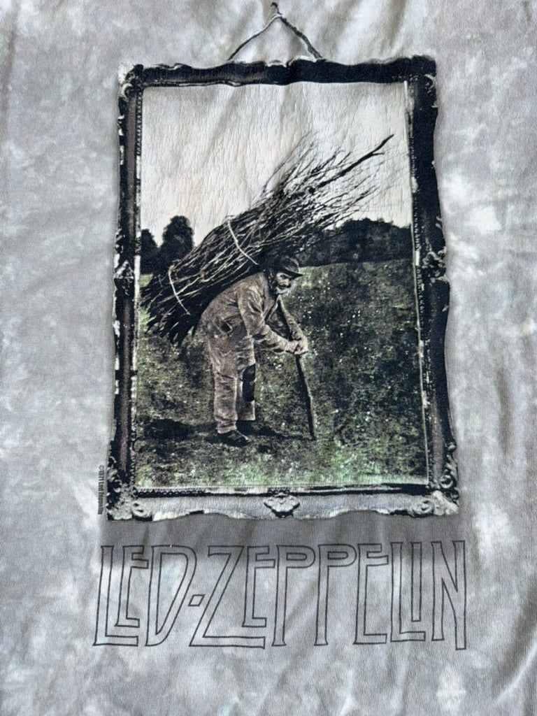 Led Zepplin IV Liquid Blue Tie Dye Man with Sticks XL Grey